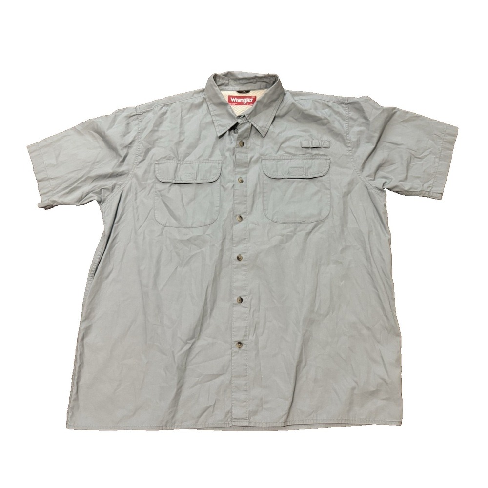 WRANGLER Men's Khaki Light Gray Utility Shirt Size Hike Fish Camp EUC‎ Size XL